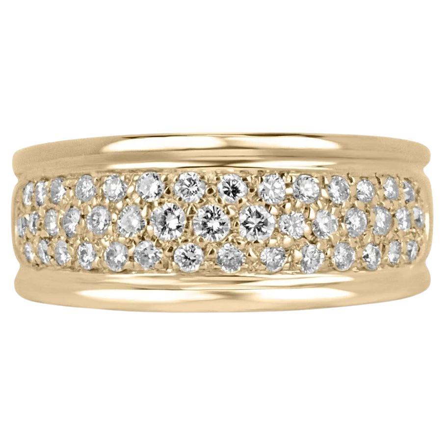 Bague jonc épaisse en or 18 carats avec diamants taille ronde brillants naturels de 0,50 carat cw en vente