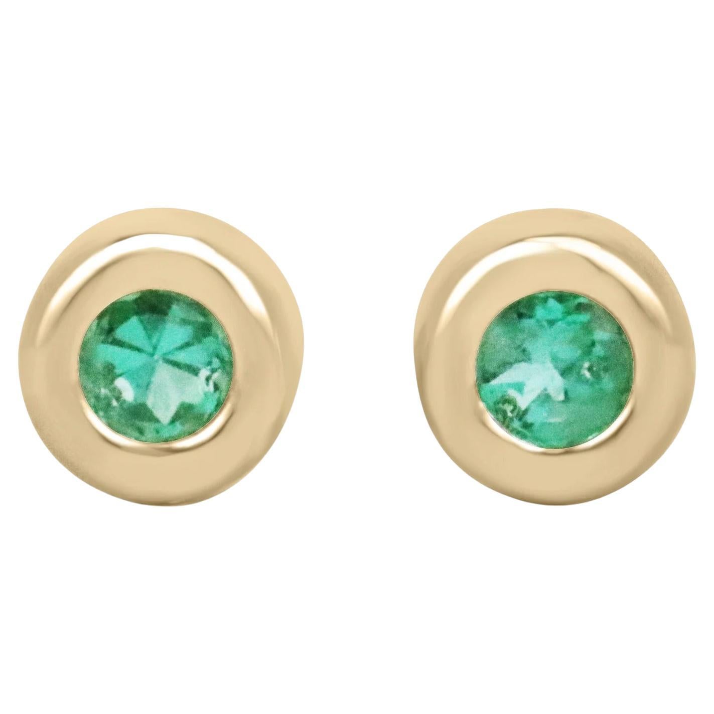 0.50tcw Round Colombian Emerald Light Spring Green Bezel Set Stud Earrings 14K