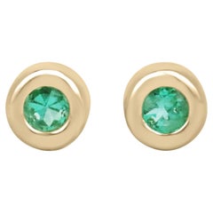 0.50tcw Round Colombian Emerald Light Spring Green Bezel Set Stud Earrings 14K