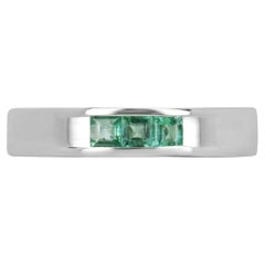 0.50tcw SS Men's Three Stone Natural Medium Green Princess Cut Emerald Band Ring