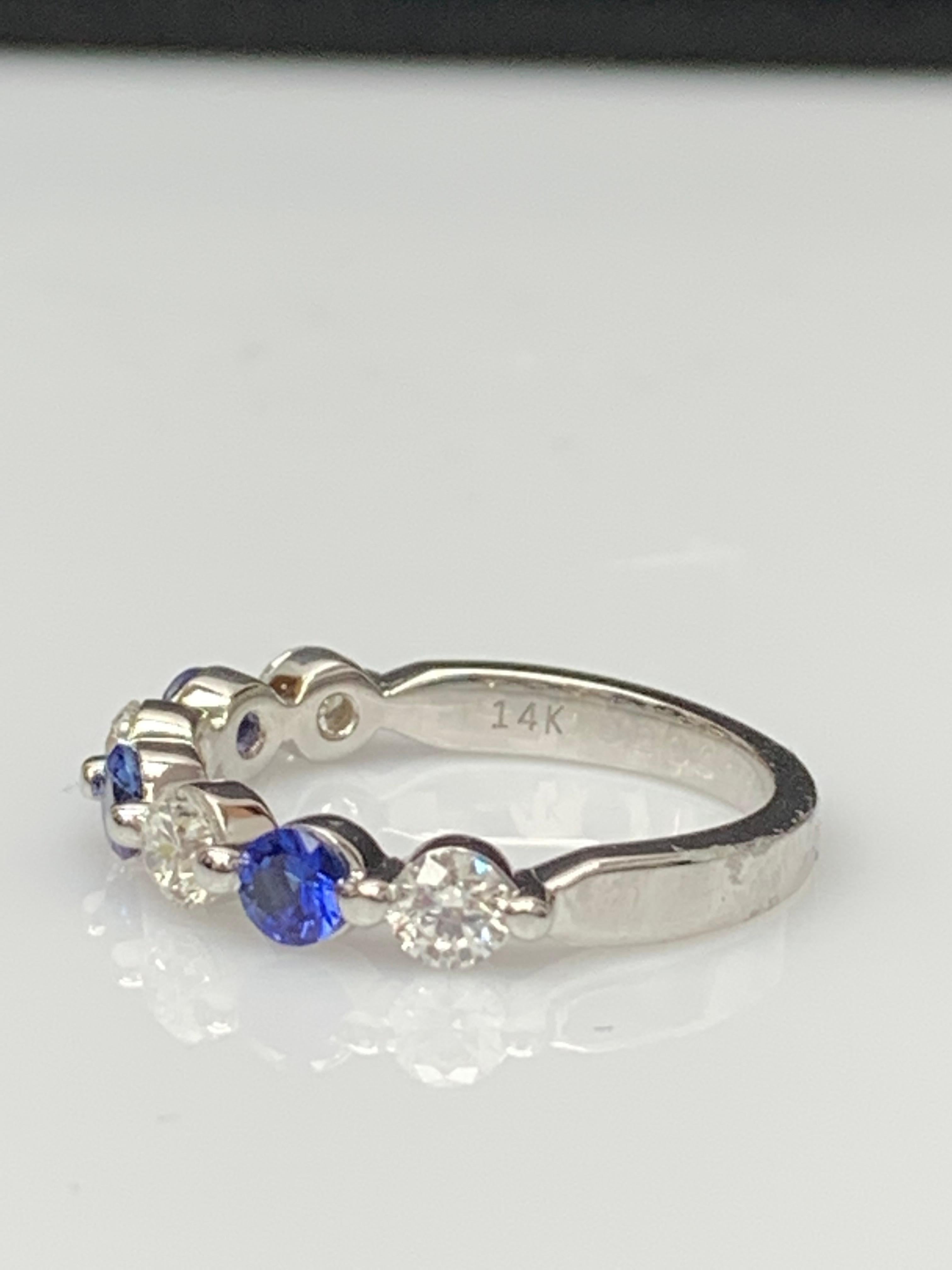 0,51 quilates zafiro talla brillante y diamante 7 piedras Alianza de boda Oro blanco de 14 quilates en venta 4