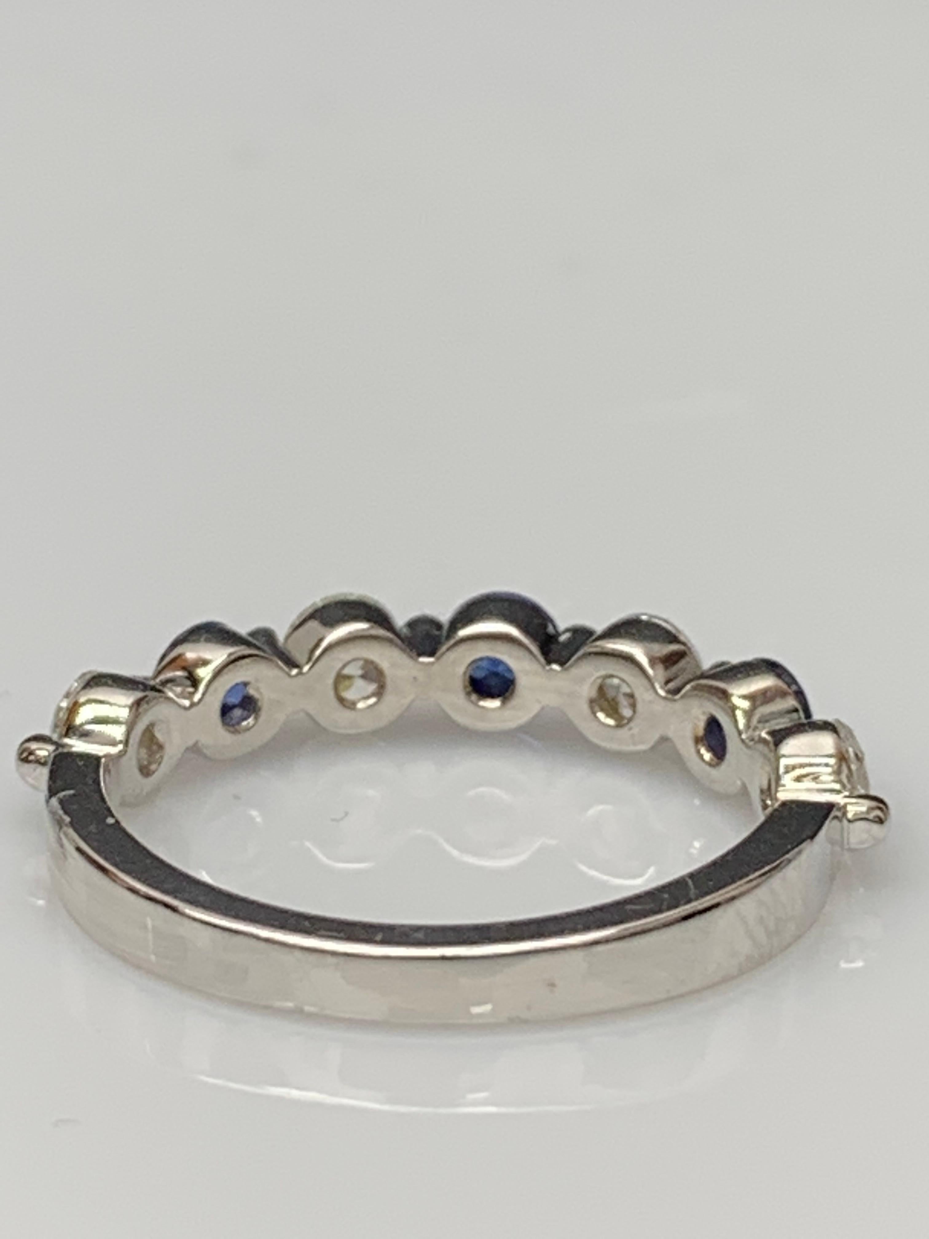 0,51 quilates zafiro talla brillante y diamante 7 piedras Alianza de boda Oro blanco de 14 quilates en venta 5
