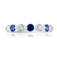 0.51 Carat Brilliant Cut Sapphire and Diamond 7 Stone Wedding Band 14K WhiteGold