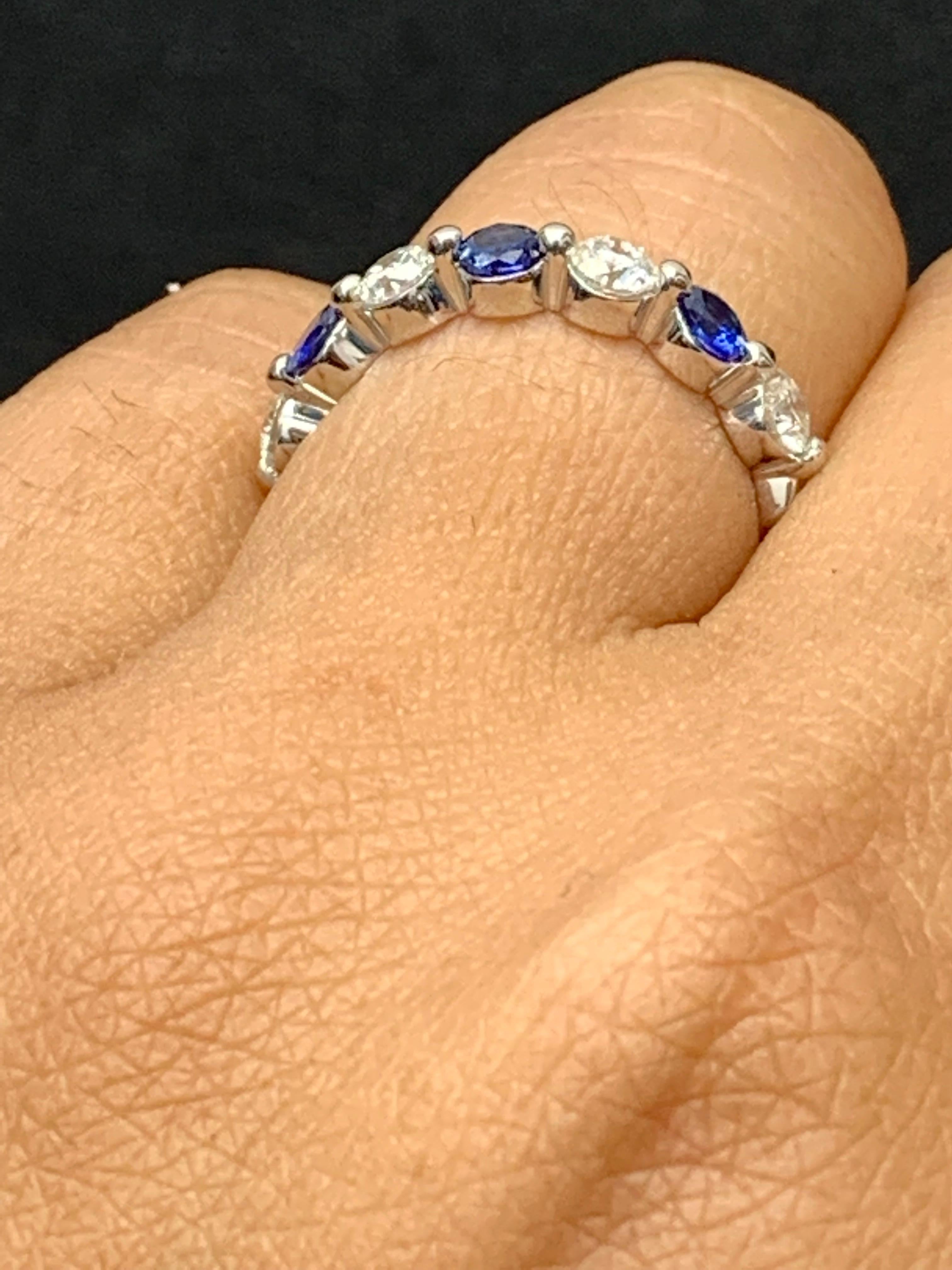 De las mujeres 0,51 quilates zafiro talla brillante y diamante 7 piedras Alianza de boda Oro blanco de 14 quilates en venta