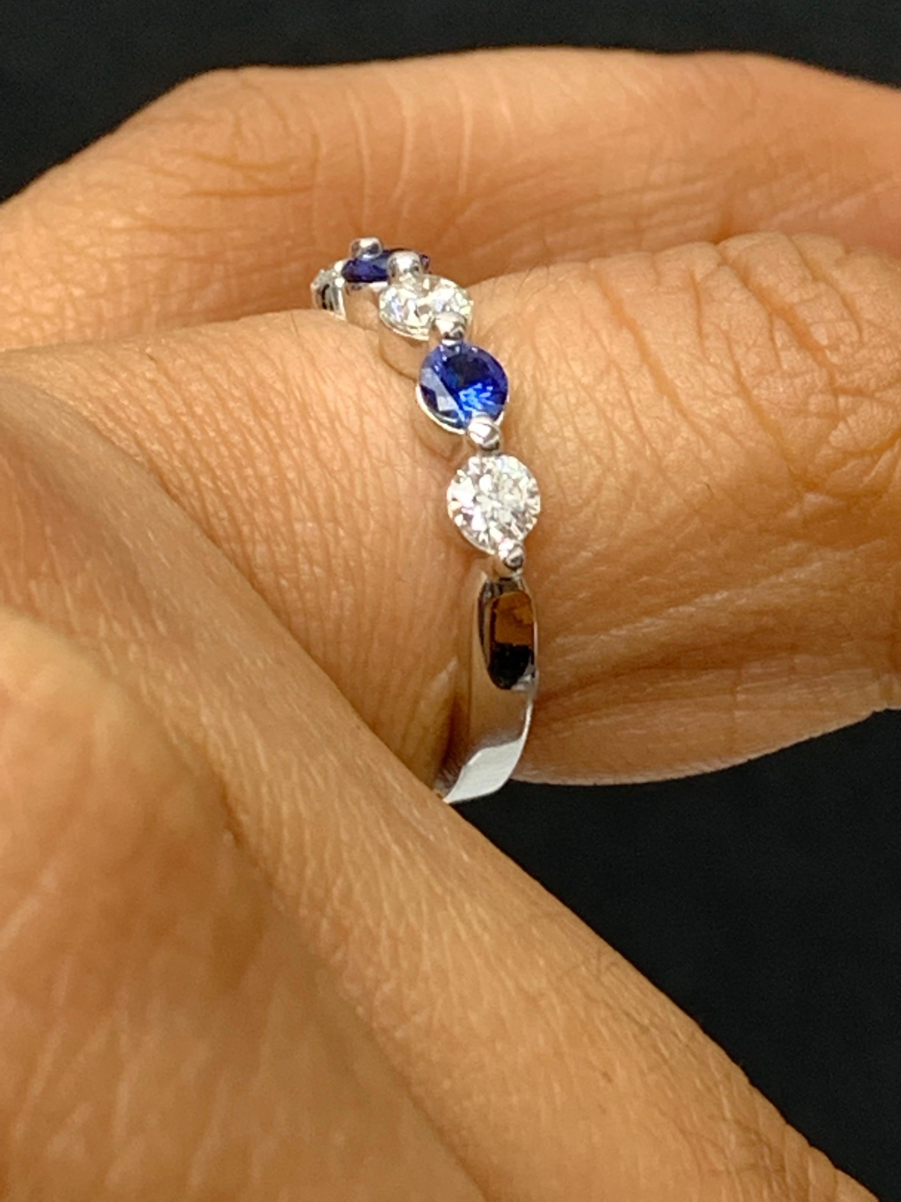 0,51 quilates zafiro talla brillante y diamante 7 piedras Alianza de boda Oro blanco de 14 quilates en venta 1