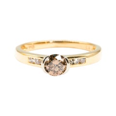 0.51 Carat Cognac Round Diamond Vintage 18 Carat Gold Engagement Ring