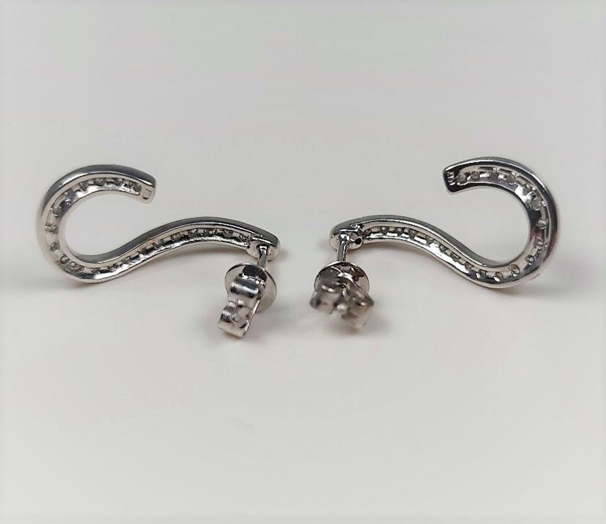 Women's or Men's 0.51 Carat Diamond 18 Karat White Gold Swirl Earrings For Sale