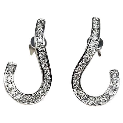 0.51 Carat Diamond 18 Karat White Gold Swirl Earrings For Sale