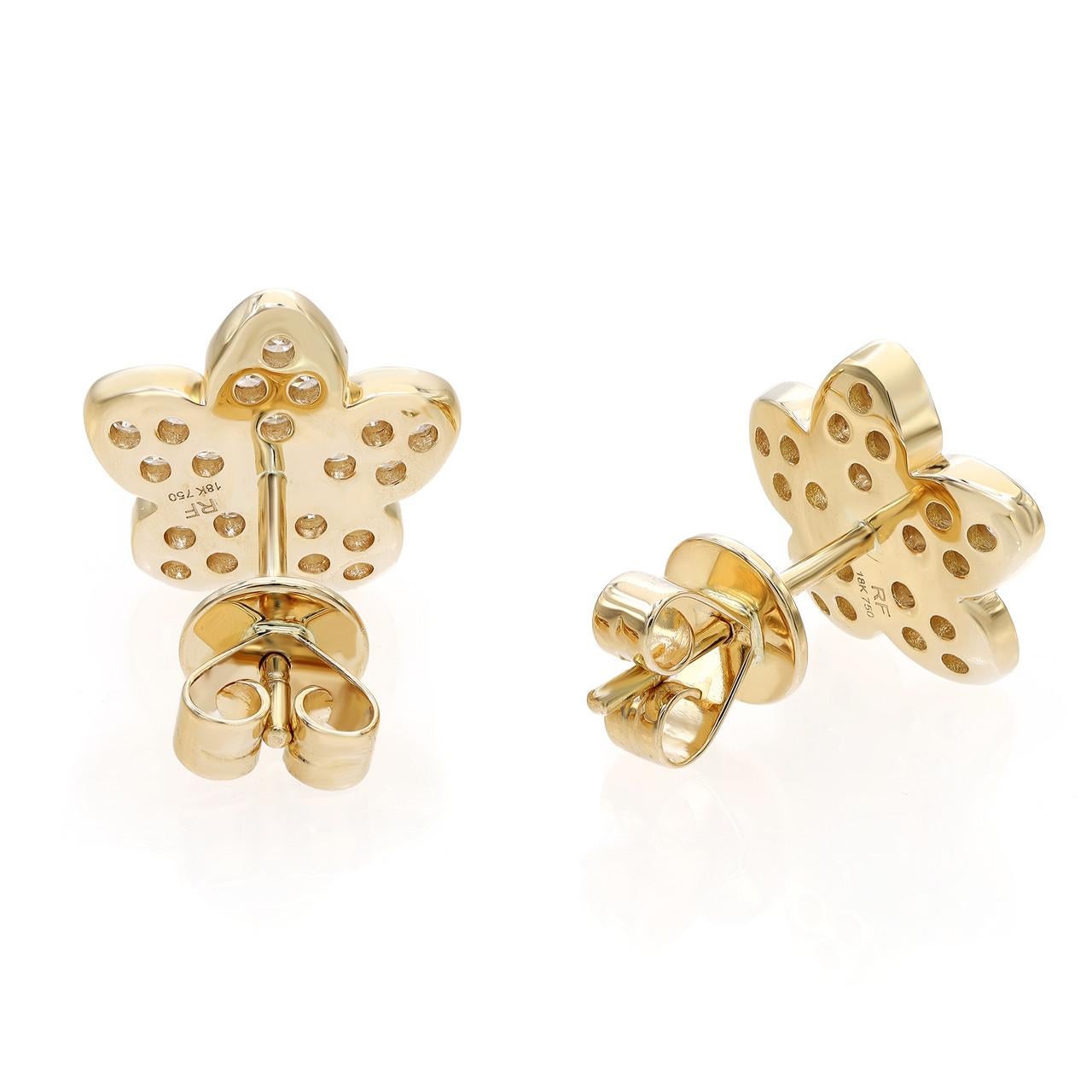 Modern 0.51 Carat Diamond Flower Stud Earrings 18K Yellow Gold  For Sale