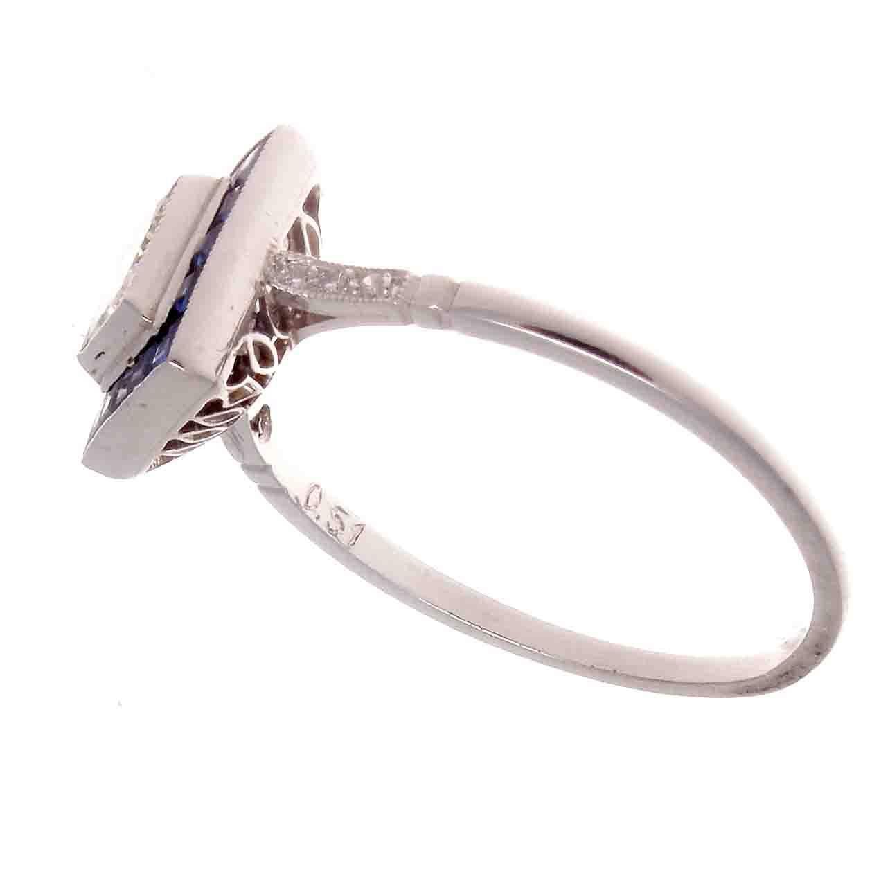 Art Deco 0.51 Carat Diamond Sapphire Platinum Ring