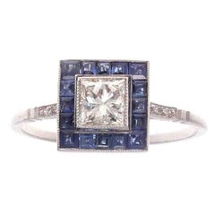 0.51 Carat Diamond Sapphire Platinum Ring