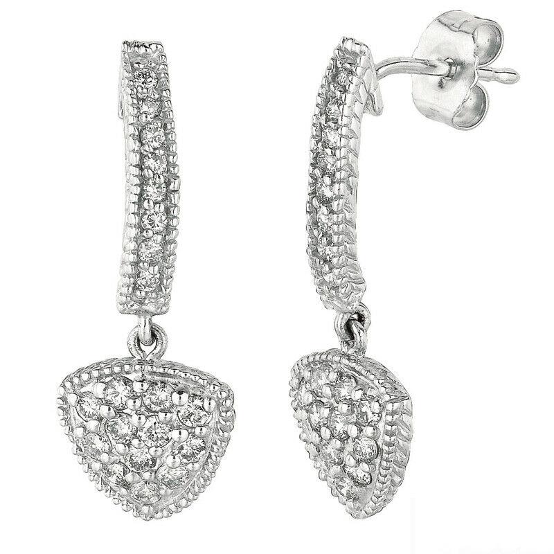 Round Cut 0.51 Carat Natural Diamond Drop Earrings G SI 14k White Gold For Sale