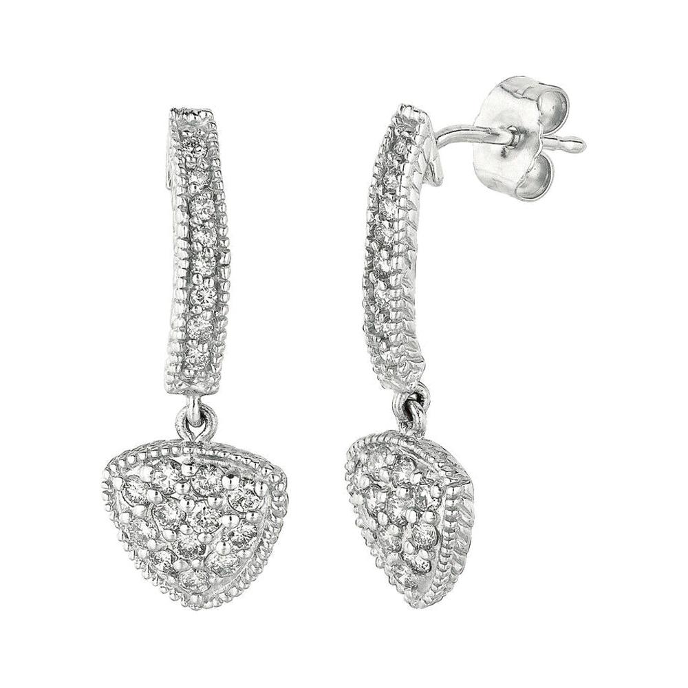 0.51 Carat Natural Diamond Drop Earrings G SI 14k White Gold For Sale