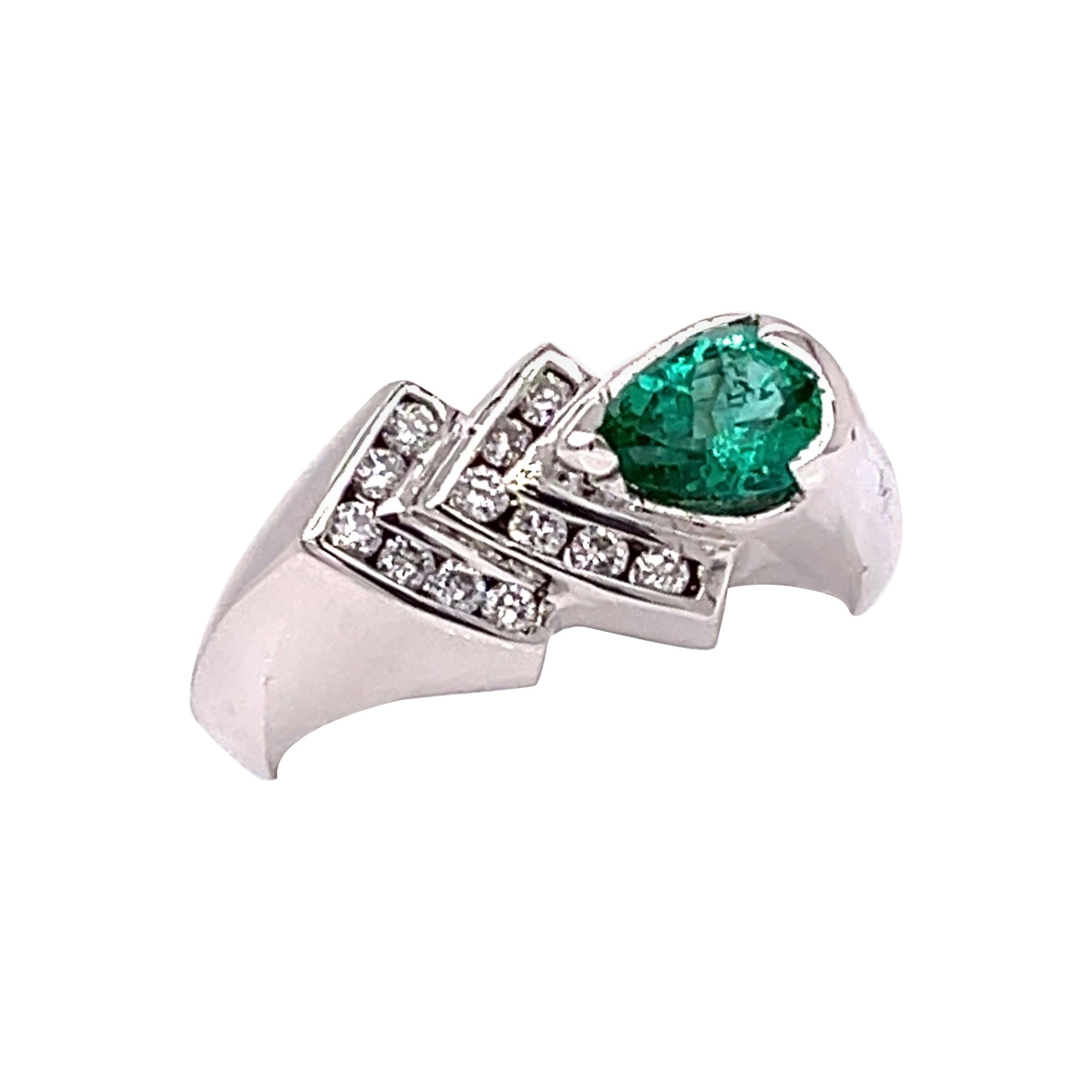 0.51 Carat Natural Zambian Emerald Gold Ring with Diamonds