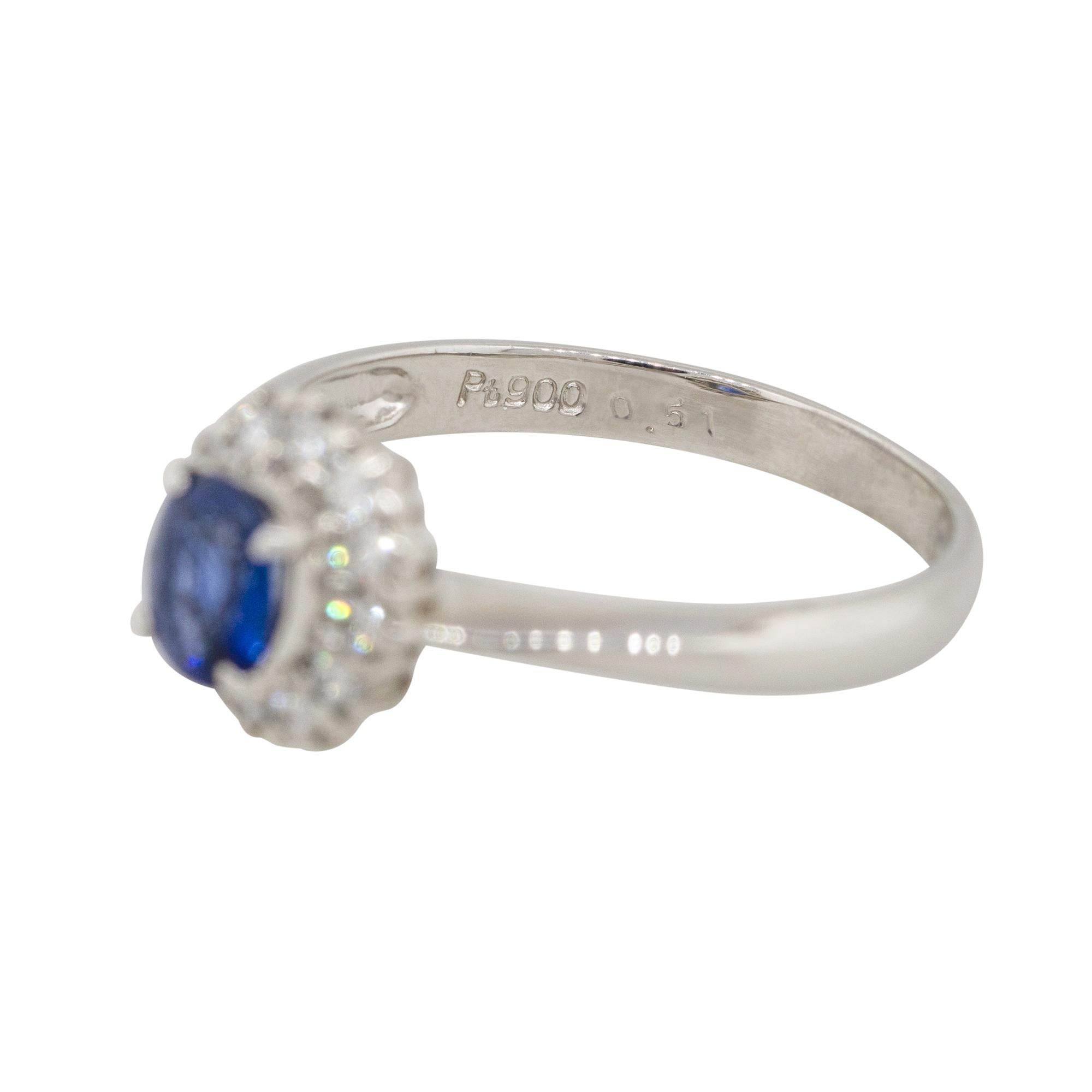 Oval Cut 0.51 Carat Oval Sapphire Center Diamond Halo Ring Platinum in Stock