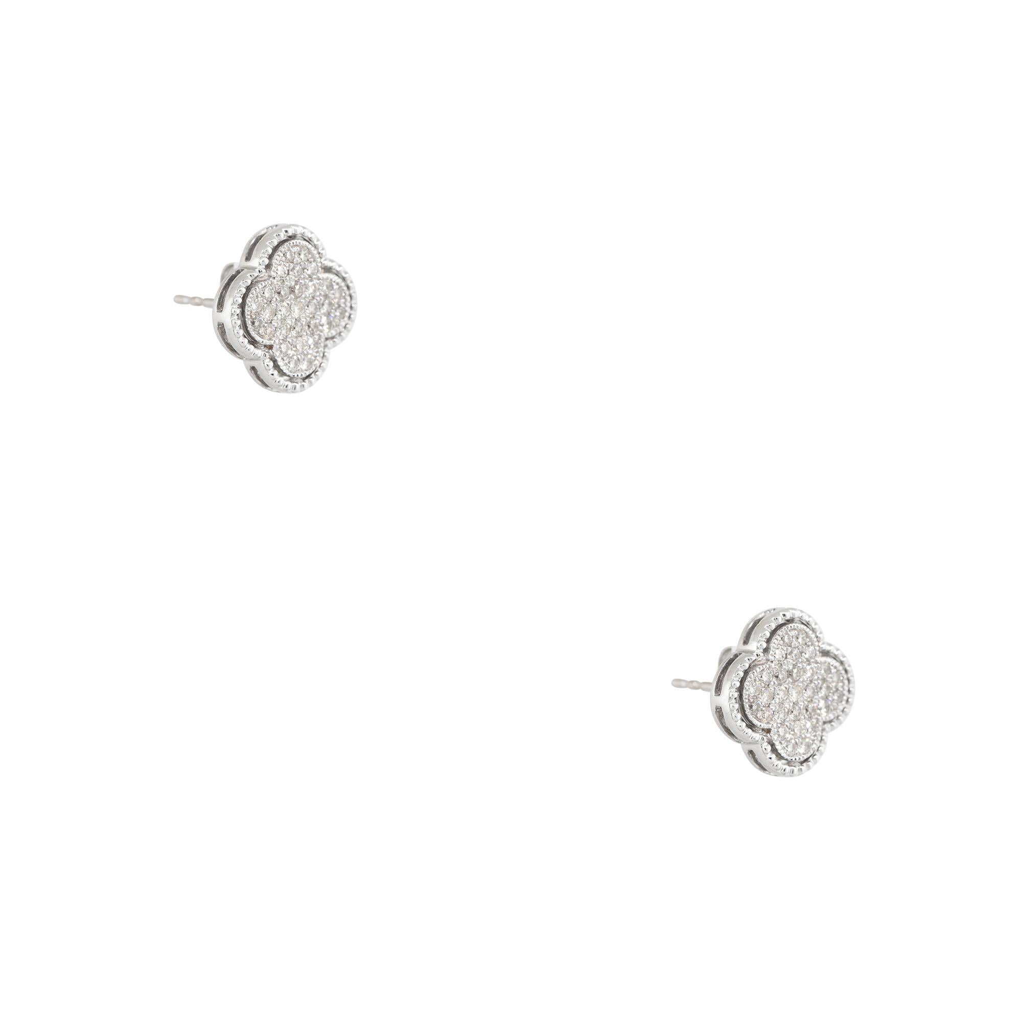 Modern 0.51 Carat Pave Diamond Clover Stud Earrings 14 Karat in Stock For Sale