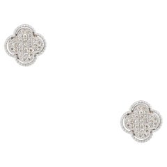 0.51 Carat Pave Diamond Clover Stud Earrings 14 Karat in Stock