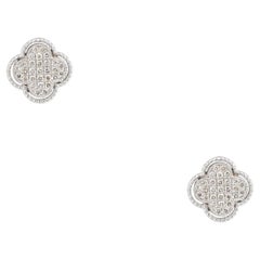 0.51 Carat Pave Diamond Clover Stud Earrings 14 Karat in Stock