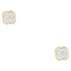 0.51 Carat Pave Diamond Clover Stud Earrings 14 Karat In Stock