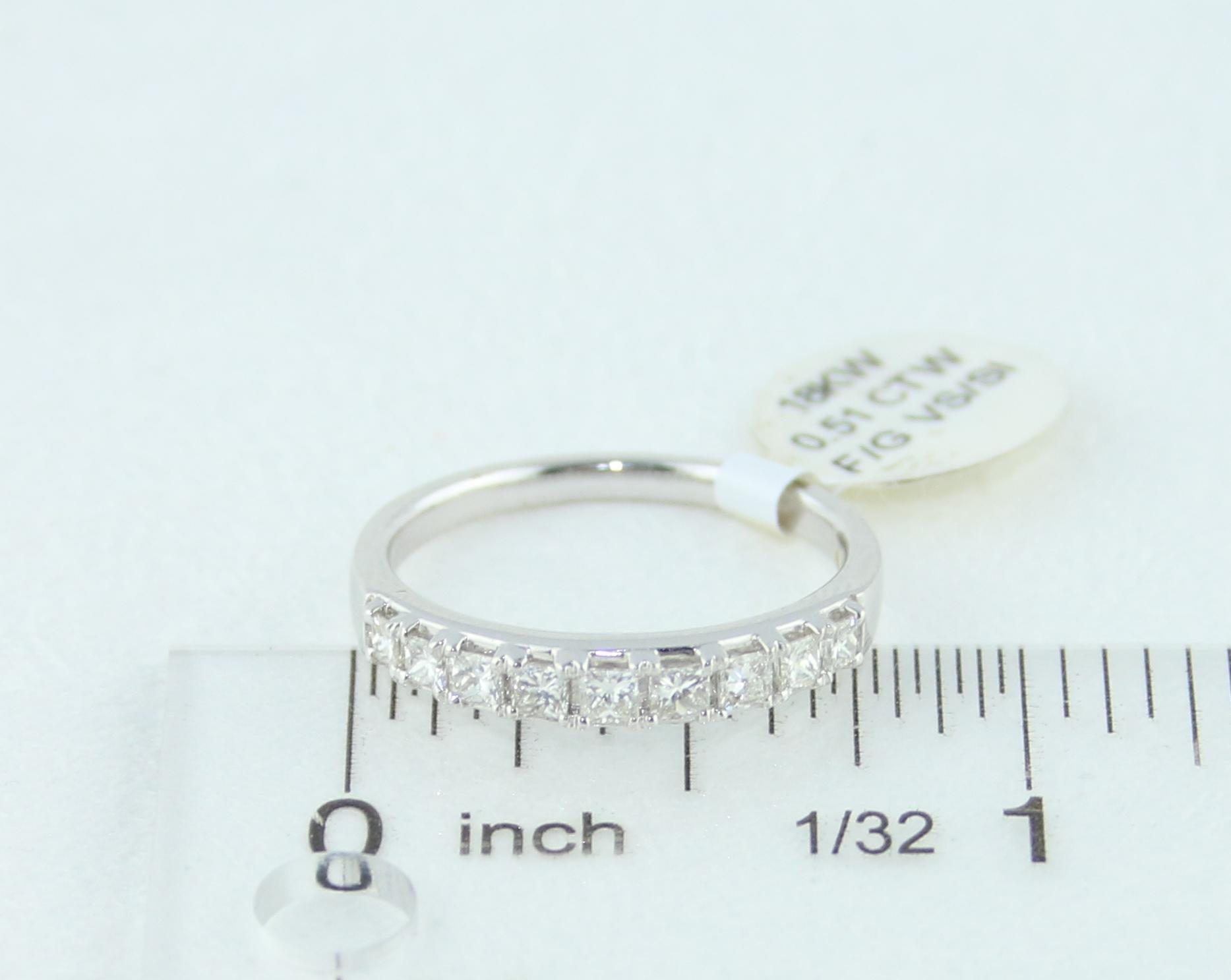 0.51 Carat Princess Cut Diamond Nine-Stone Half Band Gold Ring For Sale 1