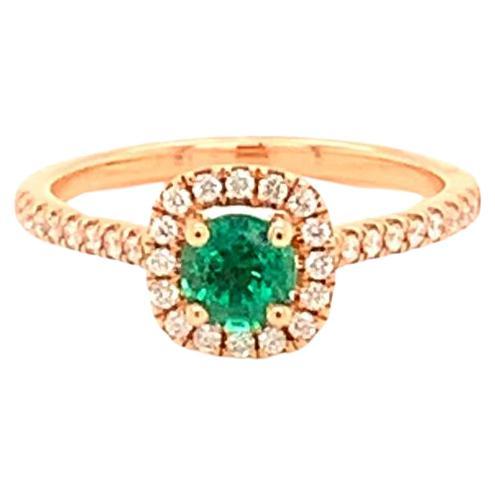 0.51 Carat Round Brilliant Emerald and 0.32 Carat Diamond Ring in 18K Rose Gold For Sale