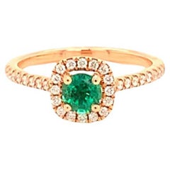 0.51 Carat Round Brilliant Emerald and 0.32 Carat Diamond Ring in 18K Rose Gold