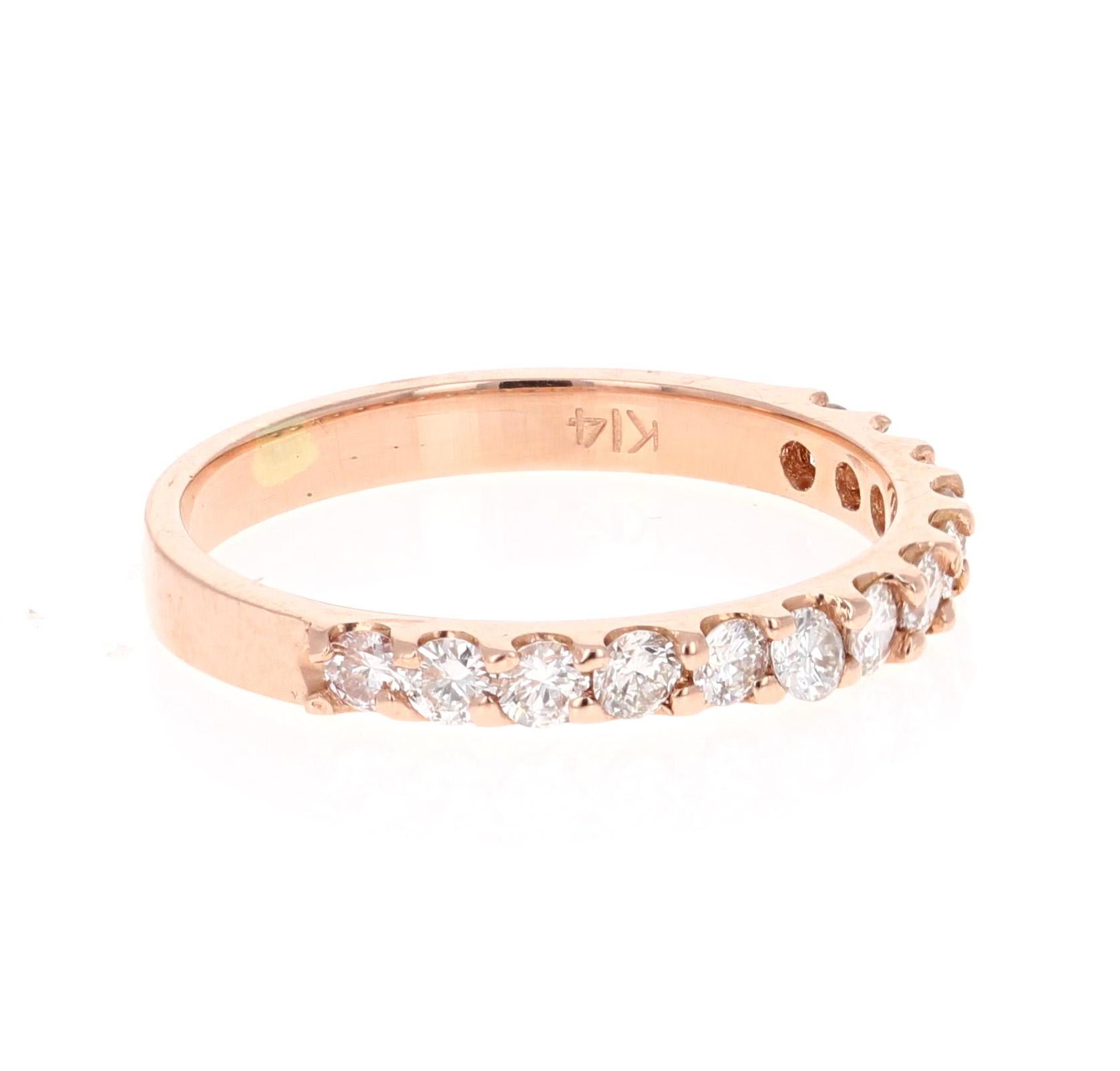 Ce bracelet comporte 13 diamants de taille ronde pesant 0,51 carats. La clarté et la couleur des diamants sont VS-H.

Fabriqué en or rose 14 carats, il pèse environ 1,7 gramme. 

La bague est une taille 6 et peut être redimensionnée sans frais