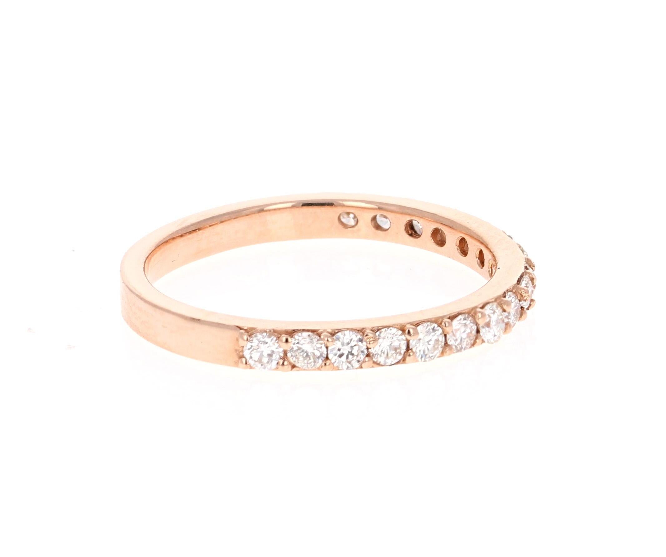 A beautiful band that can be worn as a single band or stack with other bands in other colors of Gold! 

This ring has 17 Round Cut Diamonds that weigh 0.51 Carats. The clarity and color of the diamonds are VS-H.

Crafted in 18 Karat Rose Gold and is