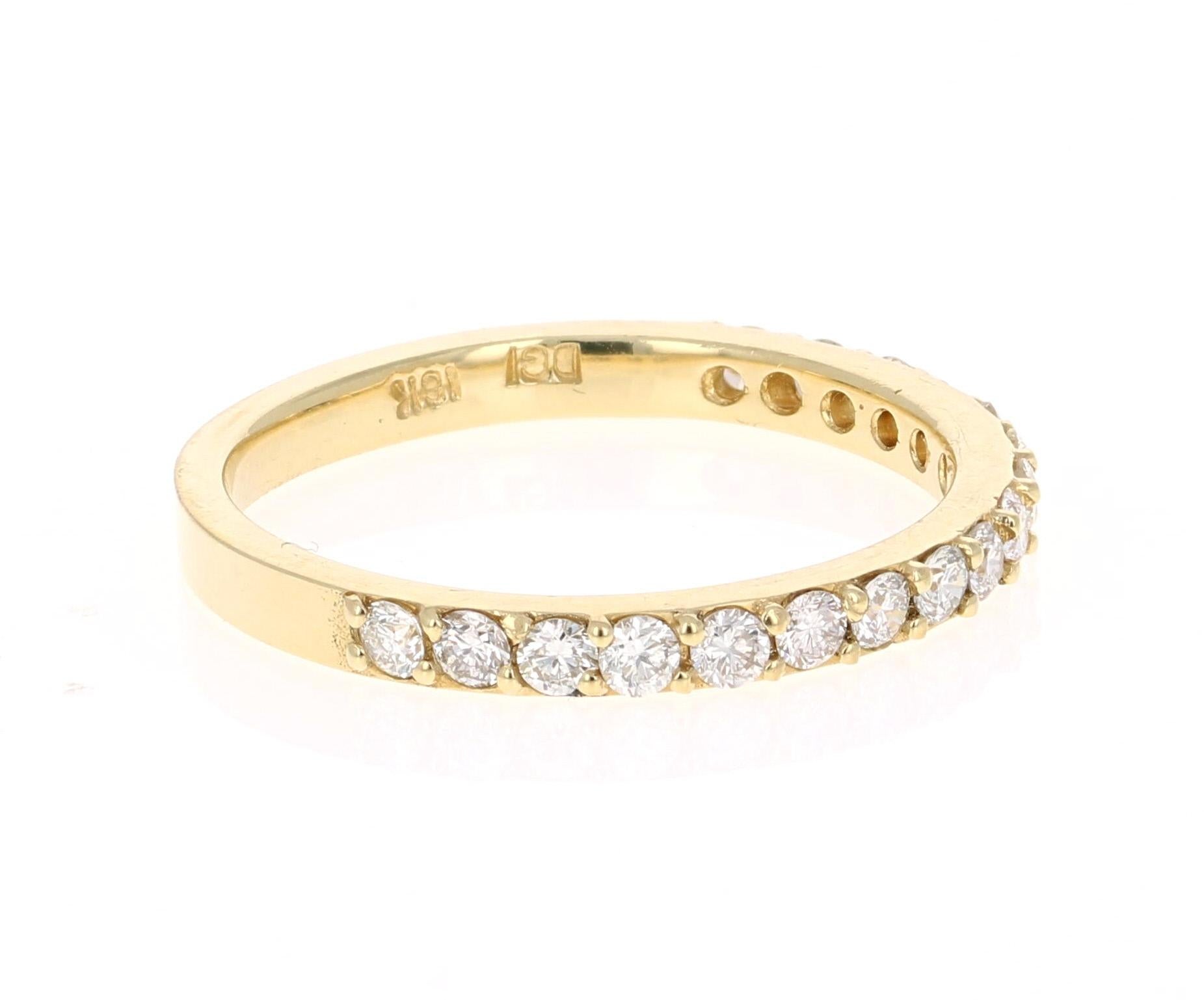 A beautiful band that can be worn as a single band or stack with other bands in other colors of Gold! 

This ring has 17 Round Cut Diamonds that weigh 0.51 Carats. The clarity and color of the diamonds are VS-H.

Crafted in 18 Karat Yellow Gold and