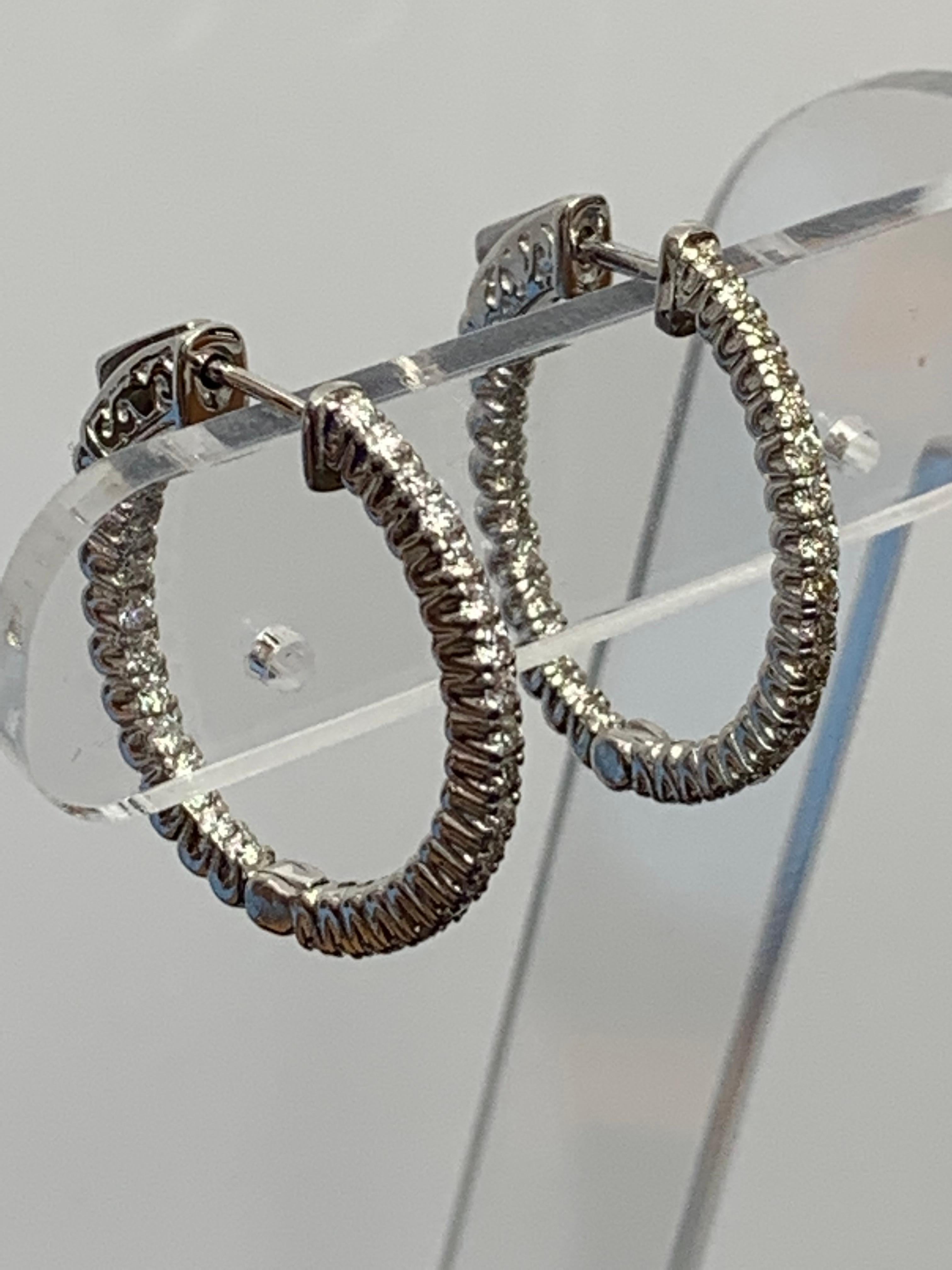 Modern 0.51 Carat Round Cut Diamond Hoop Earrings in 14k White Gold For Sale