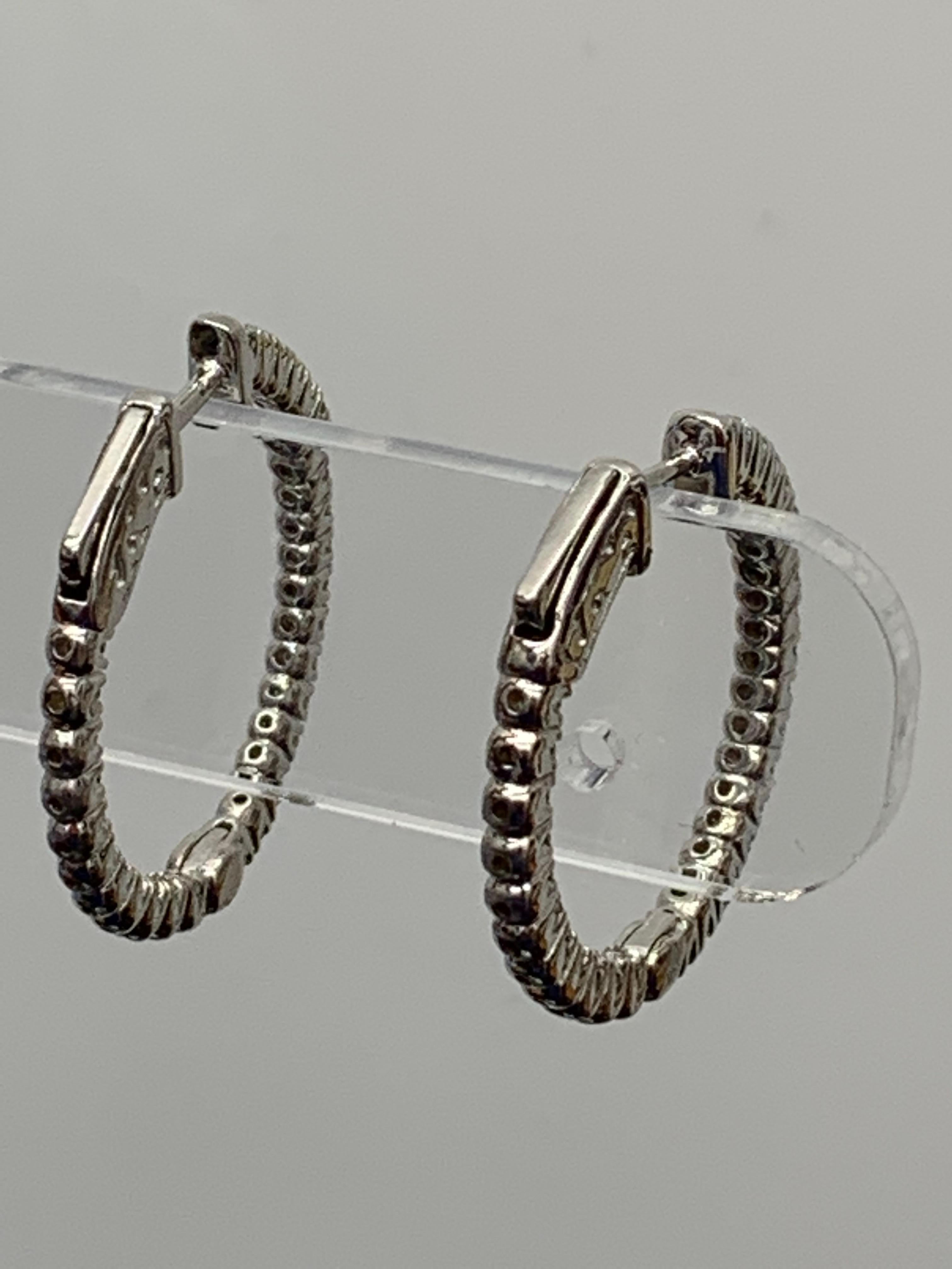 0.51 Carat Round Cut Diamond Hoop Earrings in 14k White Gold For Sale 1