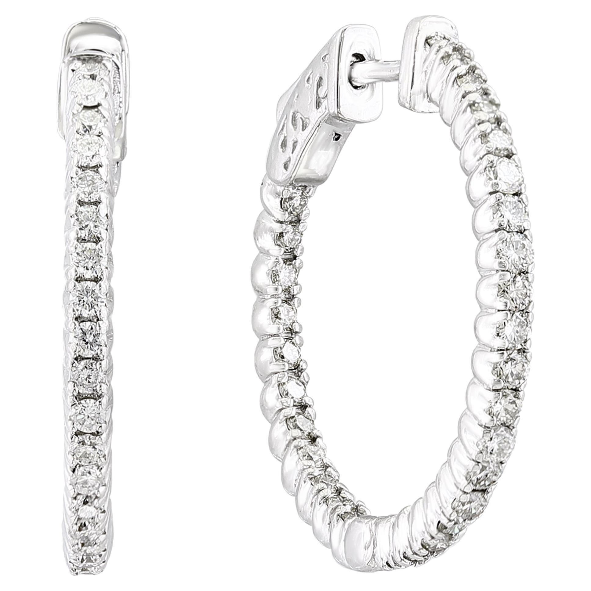 0.51 Carat Round Cut Diamond Hoop Earrings in 14k White Gold