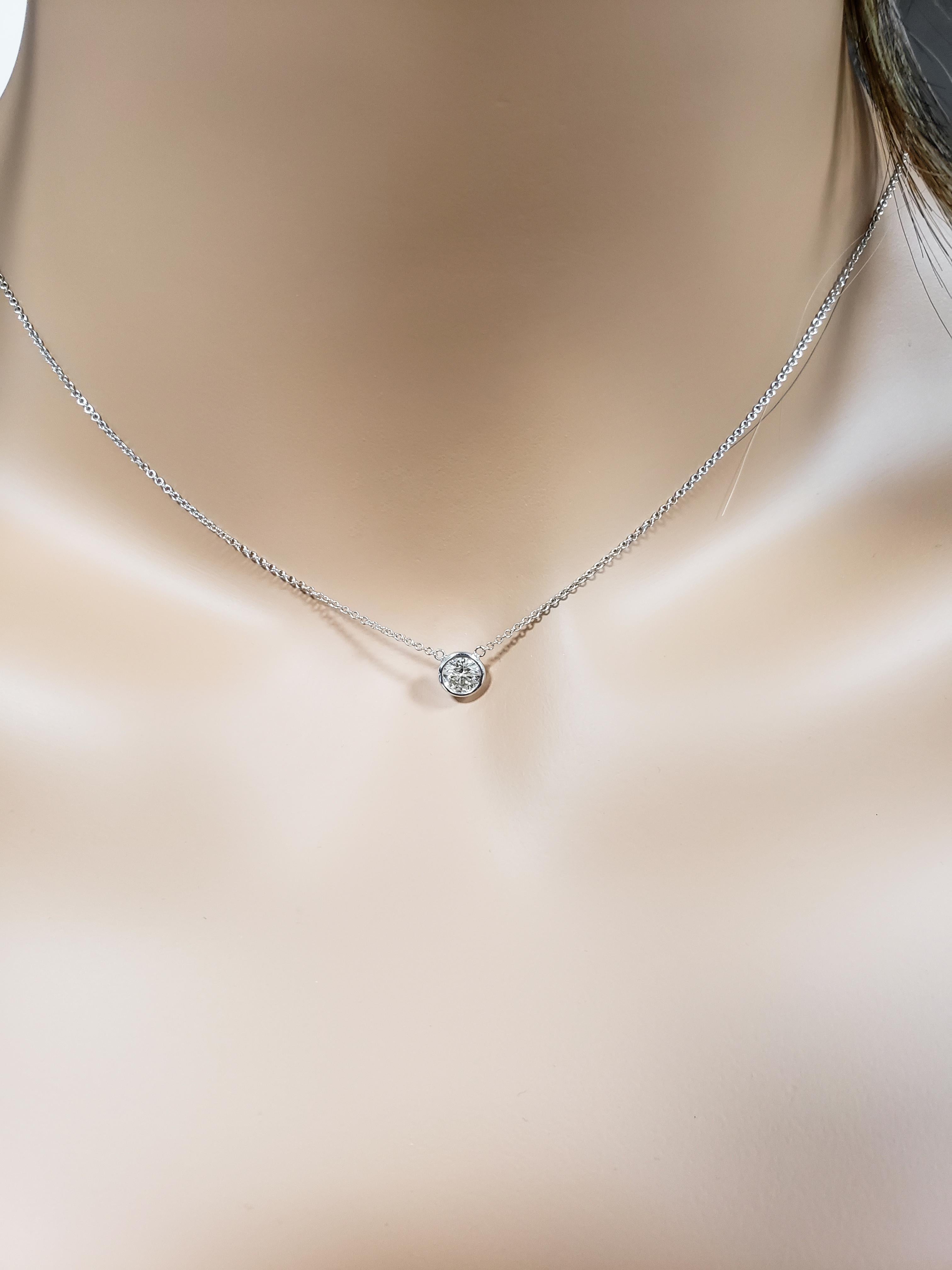Contemporary Roman Malakov, 0.51 Carat Round Diamond Bezel Solitaire Pendant Necklace For Sale