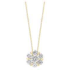 Collier pendentif fleur en or jaune 18 carats avec grappe de diamants ronds de 0,51 carat