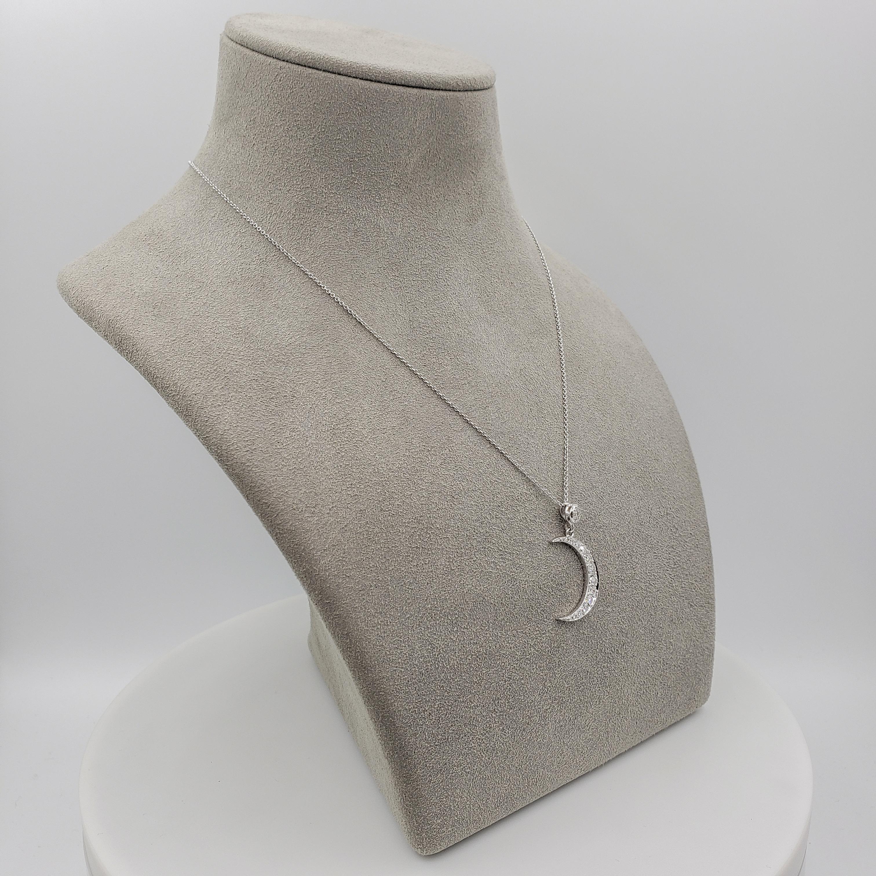 Women's Roman Malakov 0.51 Carats Total Round Diamond Crescent Moon Pendant Necklace For Sale