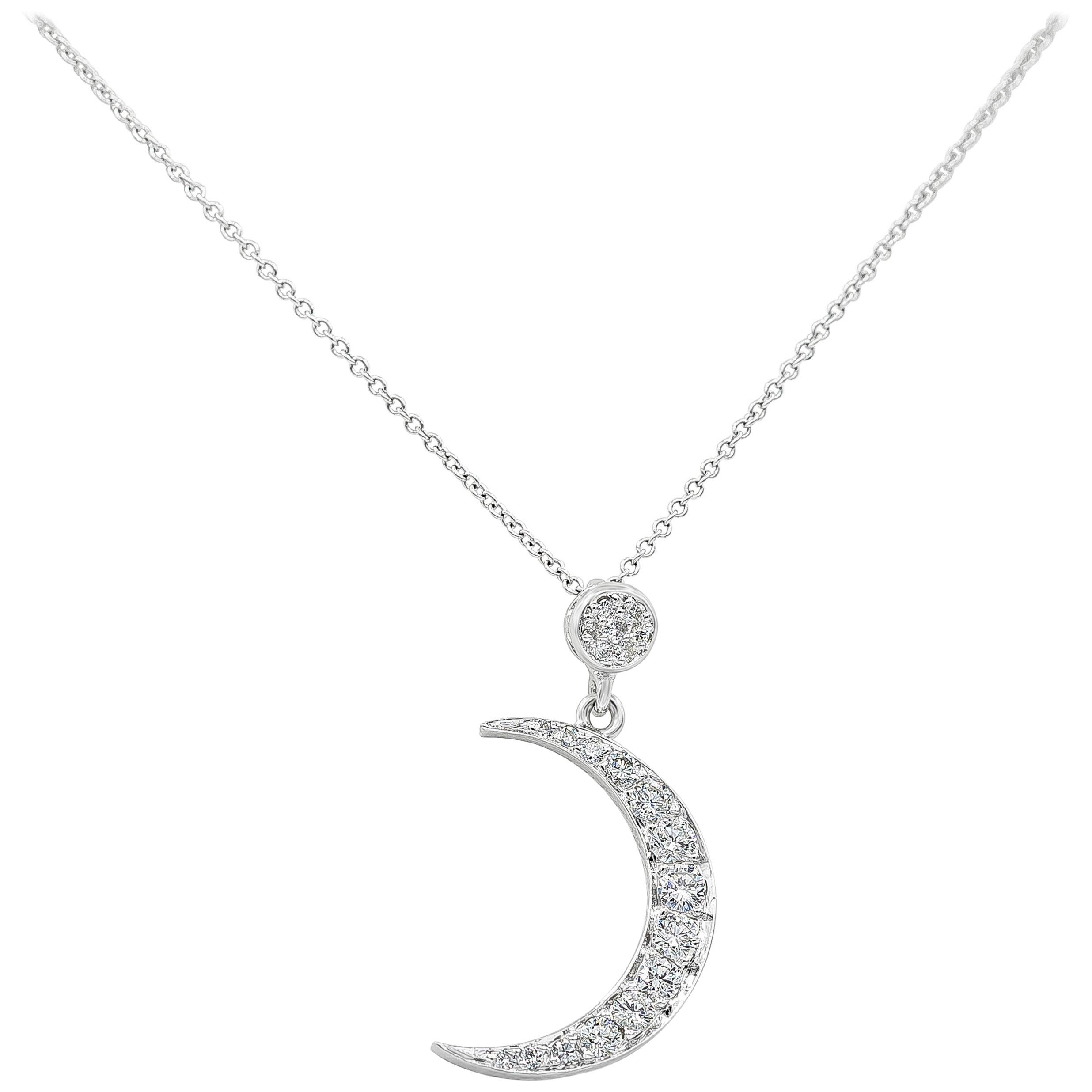 Roman Malakov 0.51 Carats Total Round Diamond Crescent Moon Pendant Necklace For Sale