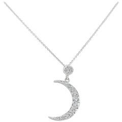 0.51 Carat Round Diamond Crescent Moon Pendant Necklace