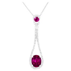 0.51 Carat Round Ruby and 3.11 Carat Oval Rubellite Drop Pendant 14 Karat Gold