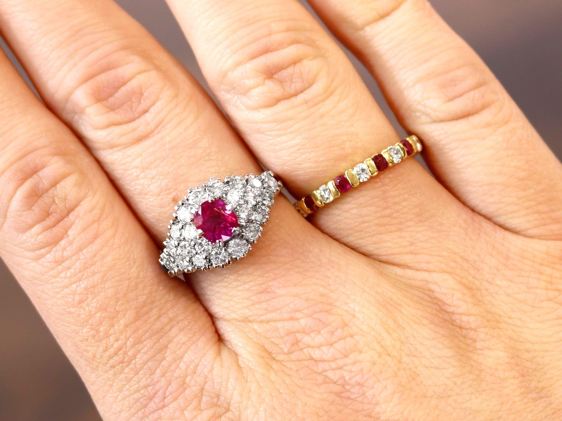 Round Cut 0.51 Carat Ruby and 0.39 Carat Diamond 18k Yellow Gold Eternity Ring Circa 1980 For Sale