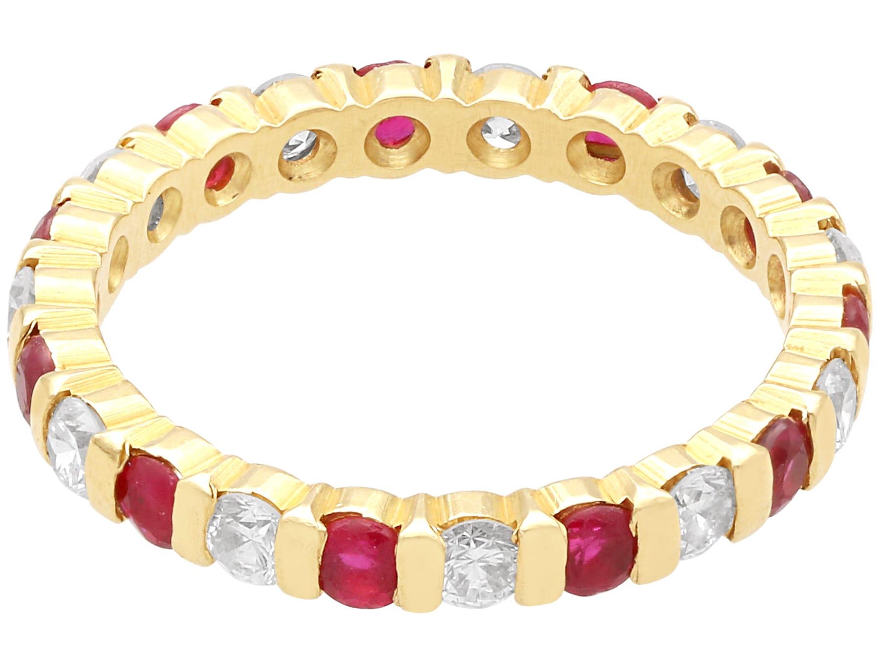 0.51 Carat Ruby and 0.39 Carat Diamond 18k Yellow Gold Eternity Ring Circa 1980 For Sale 1