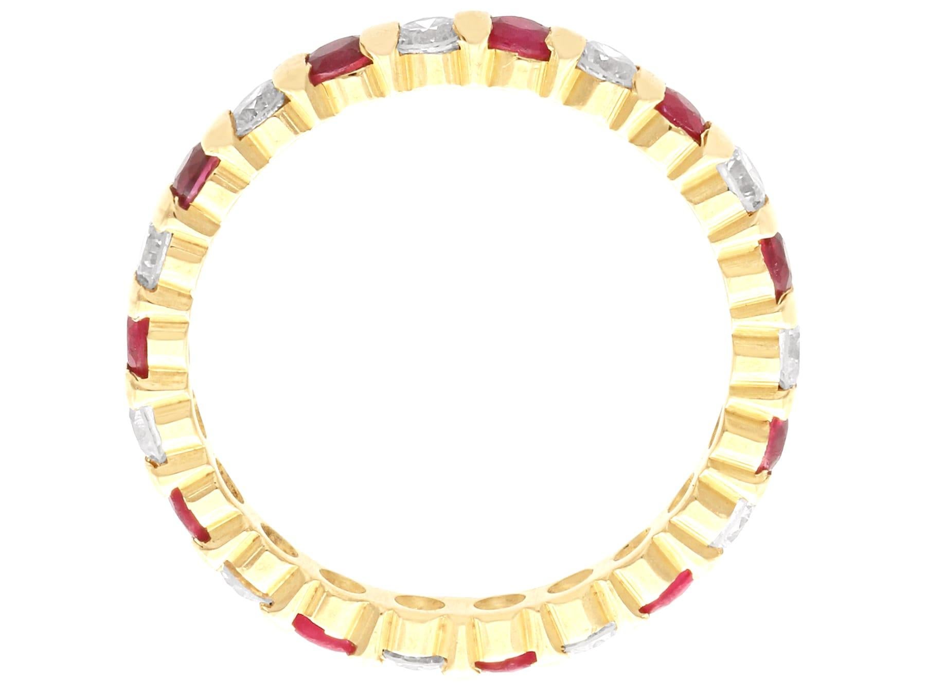 0.51 Carat Ruby and 0.39 Carat Diamond 18k Yellow Gold Eternity Ring Circa 1980 For Sale 2