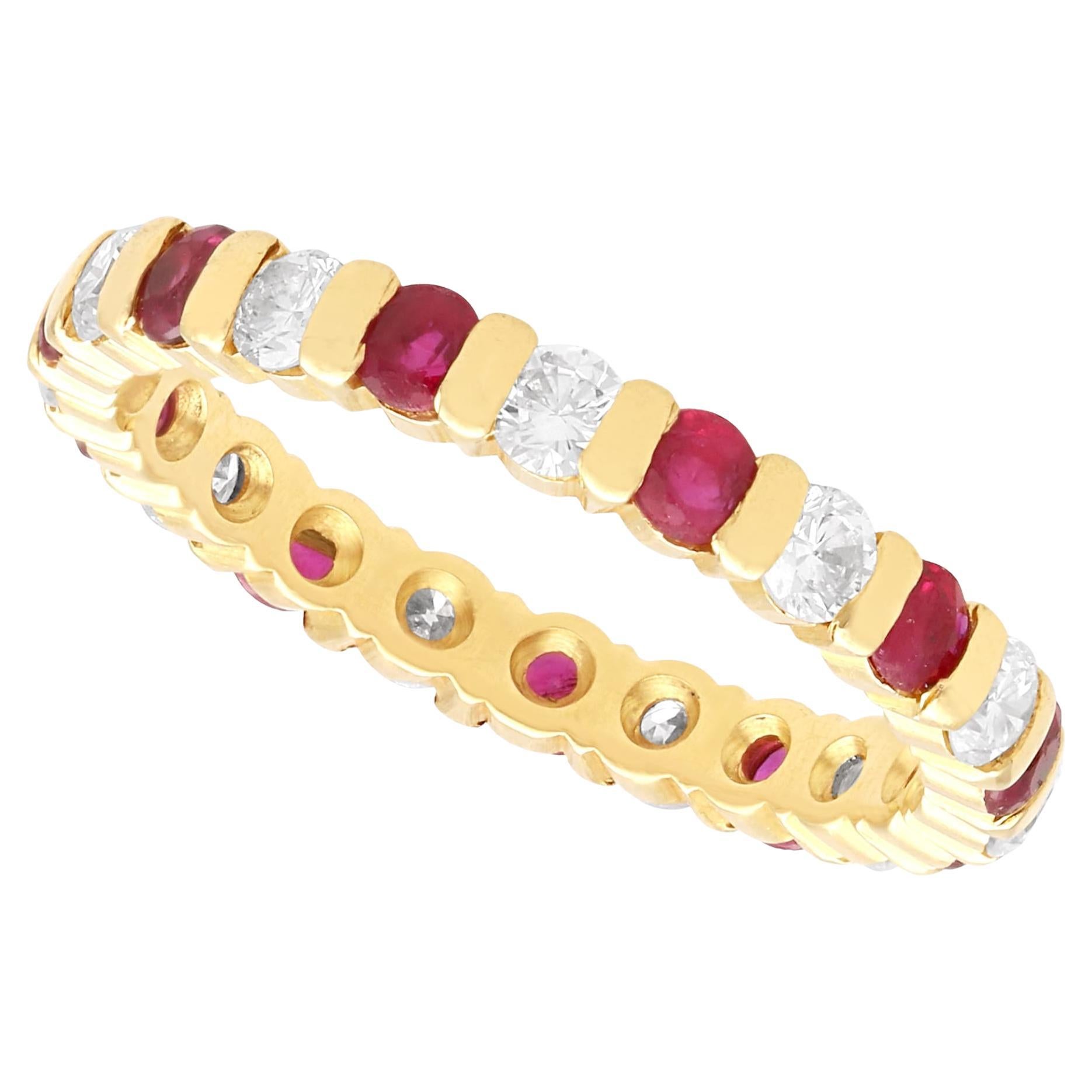 0.51 Carat Ruby and 0.39 Carat Diamond 18k Yellow Gold Eternity Ring Circa 1980 For Sale