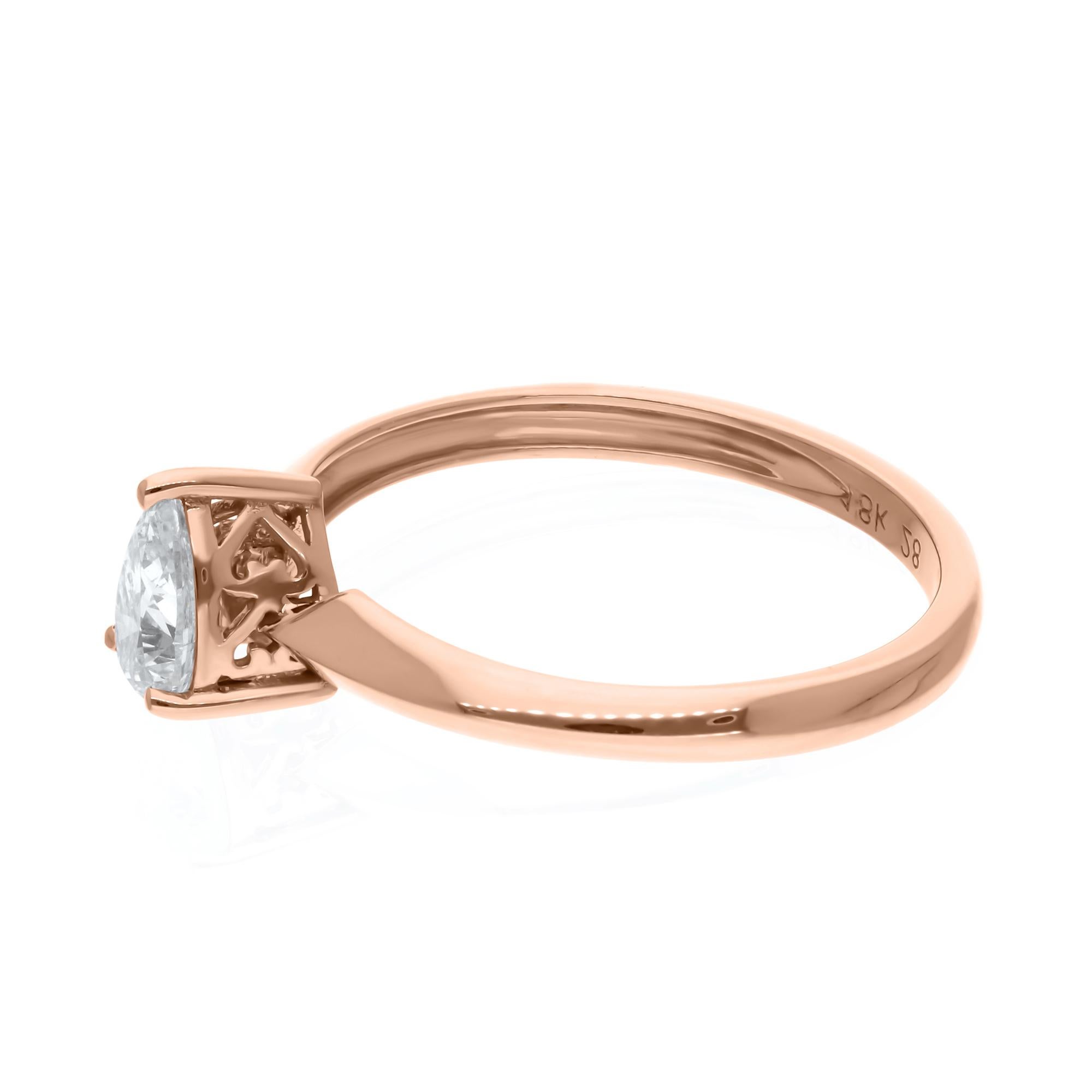 0.51 Carat SI Clarity HI Color Pear Diamond Ring 18 Karat Rose Gold Fine Jewelry In New Condition For Sale In Diera, Dubai