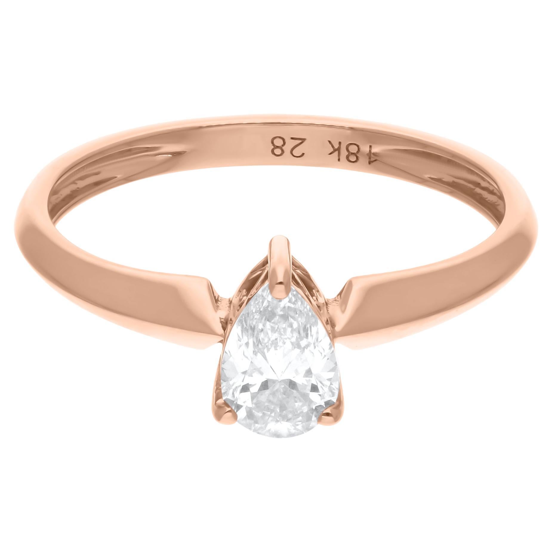 Bague de joaillerie fine en or rose 18 carats avec diamant poire de 0,51 carat de pureté SI de couleur hi-colore