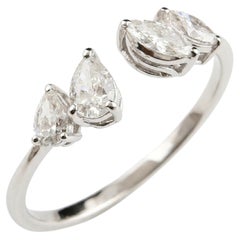 Bague en or blanc 18 carats sertie d'un diamant taille marquise en forme de poire de 0,51 carat, pureté SI, couleur HI