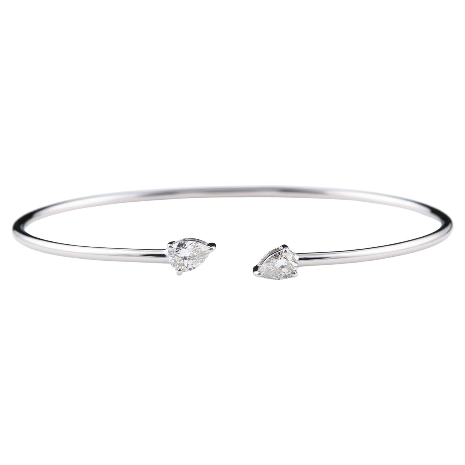 0,51 carati SI/H Pear Diamond Cuff Bangle Bracelet Gioielli in oro bianco 18 carati in vendita