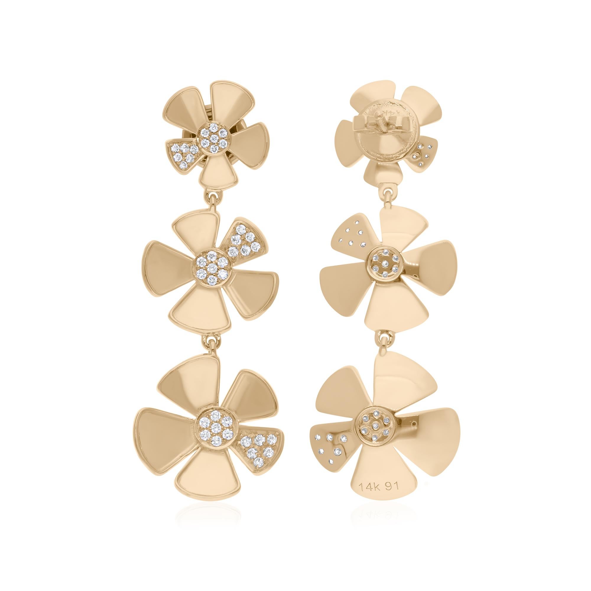 Modern 0.51 Carat SI/H Round Brilliant Cut Diamond Dangle Earrings 14 Karat White Gold For Sale