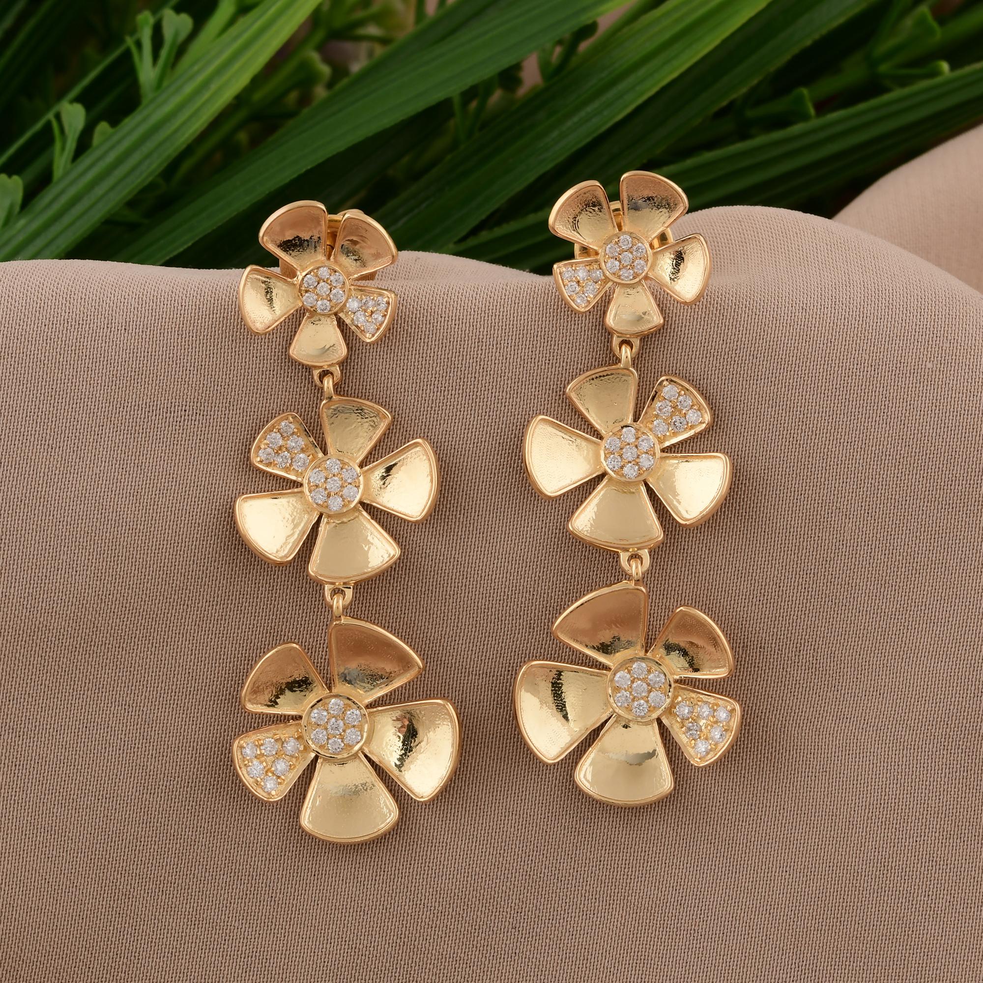 Round Cut 0.51 Carat SI/H Round Brilliant Cut Diamond Dangle Earrings 14 Karat White Gold For Sale