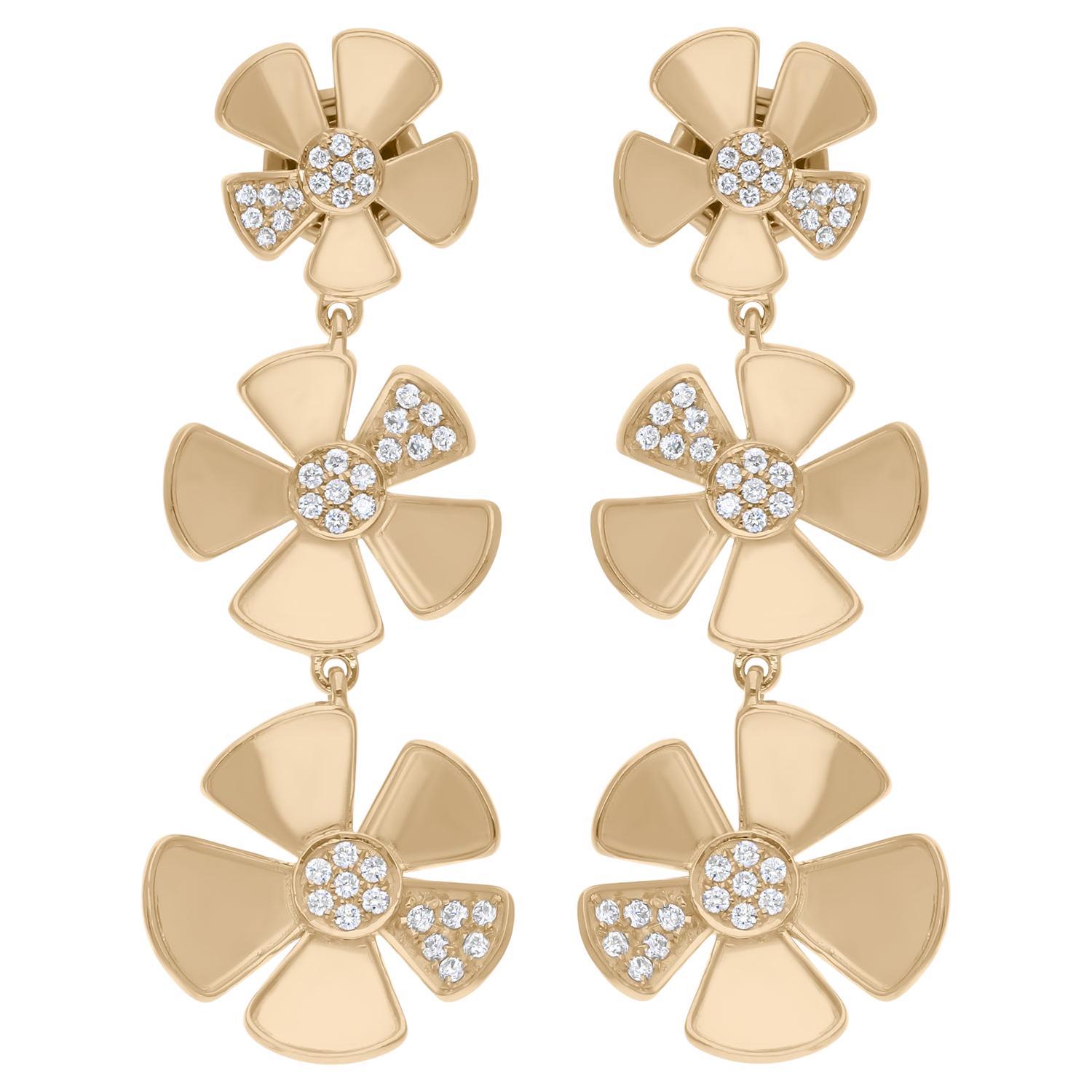 0.51 Carat SI/H Round Brilliant Cut Diamond Dangle Earrings 14 Karat White Gold For Sale
