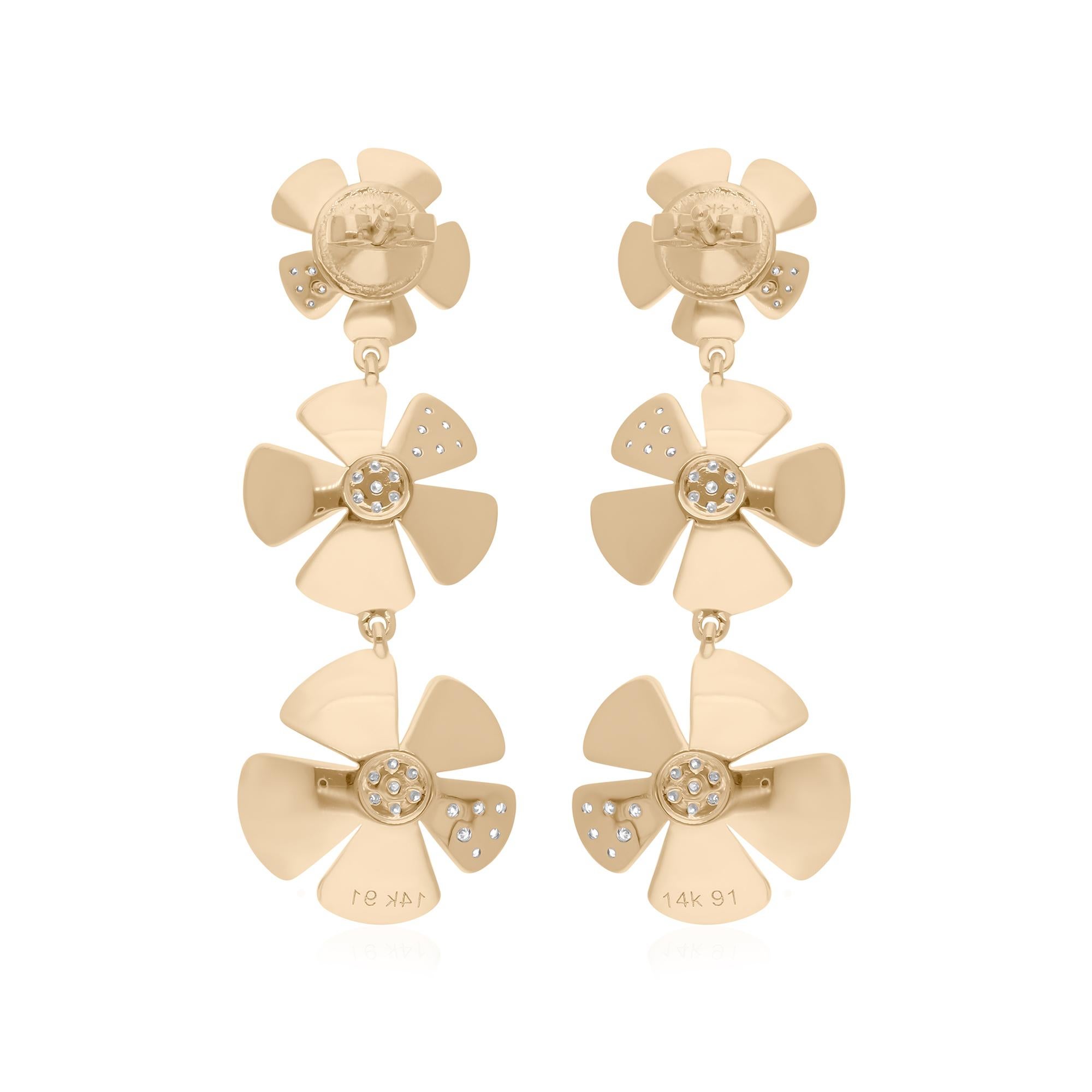 Moderne 0.51 Carat SI/H Round Brilliant Cut Diamond Dangle Earrings 18 Karat Yellow Gold en vente